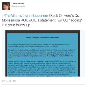 Tweet to The Atlantic - follow up on Dr. Morissanda's statement_May 1-2015